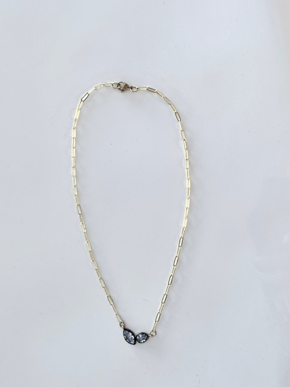 Toi et Moi 18” Georgian set black marquis + pear gold paperclip chain GP